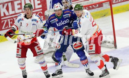 EBEL. Eishockey Bundesliga. EC VSV gegen HCB SUEDTIROL. Daniel Nageler,  (VSV), John Thomas Lee, Guntis Galvins (Bozen). Villach, am 14.12.2014.
Foto: Kuess 


---
pressefotos, pressefotografie, kuess, qs, qspictures, sport, bild, bilder, bilddatenbank