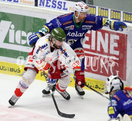 EBEL. Eishockey Bundesliga. EC VSV gegen HCB SUEDTIROL. Gerhard Unterluggauer,  (VSV), Justin Keller (Bozen). Villach, am 14.12.2014.
Foto: Kuess 


---
pressefotos, pressefotografie, kuess, qs, qspictures, sport, bild, bilder, bilddatenbank