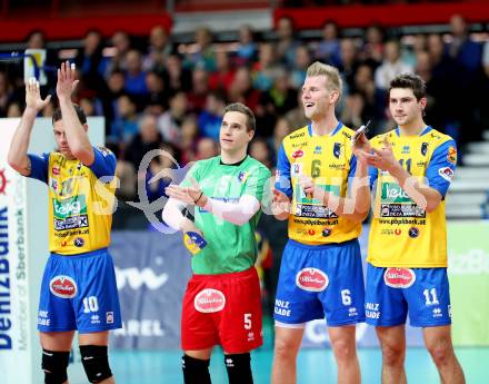 Volleyball Champions League. SK Posojilnica Aich/Dob gegen Zenit Kazan.  Nejc Pusnik, Jani Kovacic, Peter Wohlfahrtstaetter, Danijel Koncilja (Aich/Dob). Klagenfurt, am 17.12.2014.
Foto: Kuess
---
pressefotos, pressefotografie, kuess, qs, qspictures, sport, bild, bilder, bilddatenbank