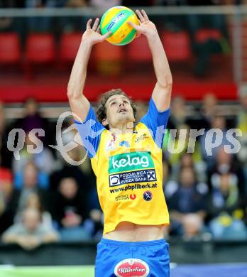 Volleyball Champions League. SK Posojilnica Aich/Dob gegen Zenit Kazan.  Rok Satler (Aich/Dob). Klagenfurt, am 17.12.2014.
Foto: Kuess
---
pressefotos, pressefotografie, kuess, qs, qspictures, sport, bild, bilder, bilddatenbank