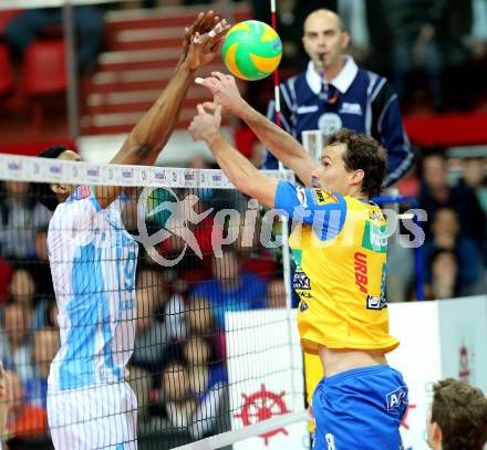 Volleyball Champions League. SK Posojilnica Aich/Dob gegen Zenit Kazan.  Rok Satler (Aich/Dob). Klagenfurt, am 17.12.2014.
Foto: Kuess
---
pressefotos, pressefotografie, kuess, qs, qspictures, sport, bild, bilder, bilddatenbank