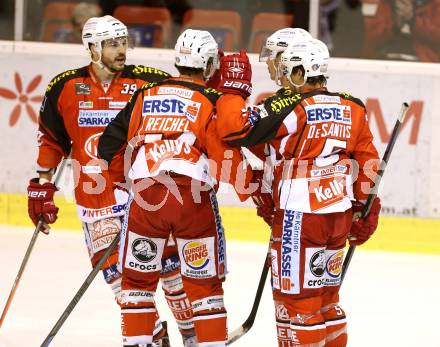 EBEL. Eishockey Bundesliga. KAC gegen HC TWK Innsbruck. Torjubel Jamie Lundmark, Johannes Reichel, Jason Desantis, Jean Francois Jacques (KAC). Klagenfurt, am 19.12.2014.
Foto: Kuess 

---
pressefotos, pressefotografie, kuess, qs, qspictures, sport, bild, bilder, bilddatenbank