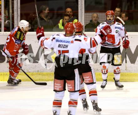 EBEL. Eishockey Bundesliga. KAC gegen HC TWK Innsbruck.  Torjubel Benedikt Schennach (Innsbruck). Klagenfurt, am 19.12.2014.
Foto: Kuess 

---
pressefotos, pressefotografie, kuess, qs, qspictures, sport, bild, bilder, bilddatenbank