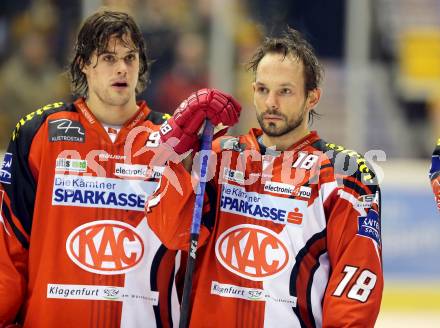 EBEL. Eishockey Bundesliga. KAC gegen HC TWK Innsbruck. Lukas Pither, Thomas Koch (KAC). Klagenfurt, am 19.12.2014.
Foto: Kuess 

---
pressefotos, pressefotografie, kuess, qs, qspictures, sport, bild, bilder, bilddatenbank