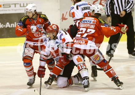 EBEL. Eishockey Bundesliga. KAC gegen HC TWK Innsbruck. Daniel Ban, Thomas HUndertpfund,  (KAC),  Kris Beech (Innsbruck). Klagenfurt, am 19.12.2014.
Foto: Kuess 

---
pressefotos, pressefotografie, kuess, qs, qspictures, sport, bild, bilder, bilddatenbank