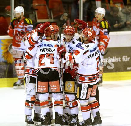 EBEL. Eishockey Bundesliga. KAC gegen HC TWK Innsbruck.  Torjubel  (Innsbruck). Klagenfurt, am 19.12.2014.
Foto: Kuess 

---
pressefotos, pressefotografie, kuess, qs, qspictures, sport, bild, bilder, bilddatenbank