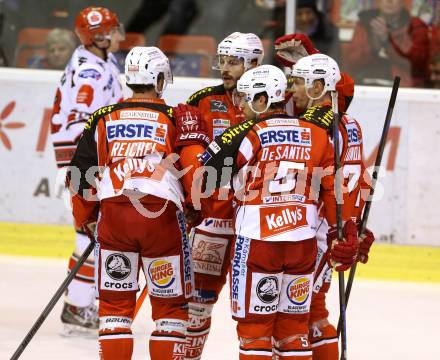 EBEL. Eishockey Bundesliga. KAC gegen HC TWK Innsbruck. Torjubel Jamie Lundmark, Johannes Reichel, Jason Desantis, Jean Francois Jacques (KAC). Klagenfurt, am 19.12.2014.
Foto: Kuess 

---
pressefotos, pressefotografie, kuess, qs, qspictures, sport, bild, bilder, bilddatenbank