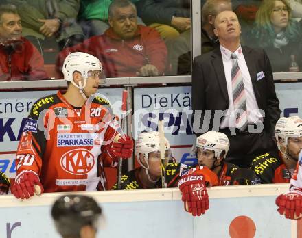 EBEL. Eishockey Bundesliga. KAC gegen HC TWK Innsbruck. Marcel Rodman, Trainer Doug Mason (KAC). Klagenfurt, am 19.12.2014.
Foto: Kuess 

---
pressefotos, pressefotografie, kuess, qs, qspictures, sport, bild, bilder, bilddatenbank