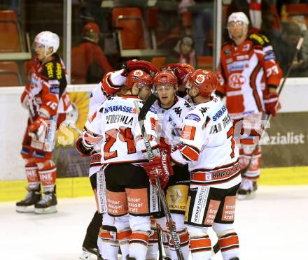 EBEL. Eishockey Bundesliga. KAC gegen HC TWK Innsbruck.  Torjubel   (Innsbruck). Klagenfurt, am 19.12.2014.
Foto: Kuess 

---
pressefotos, pressefotografie, kuess, qs, qspictures, sport, bild, bilder, bilddatenbank