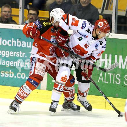 EBEL. Eishockey Bundesliga. KAC gegen HC TWK Innsbruck. Johannes Reichel,  (KAC), Kris Beech (Innsbruck). Klagenfurt, am 19.12.2014.
Foto: Kuess 

---
pressefotos, pressefotografie, kuess, qs, qspictures, sport, bild, bilder, bilddatenbank