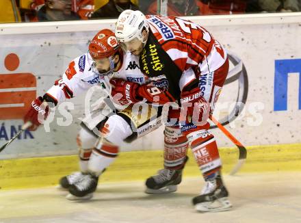 EBEL. Eishockey Bundesliga. KAC gegen HC TWK Innsbruck. Jean Francois Jacques,  (KAC), Benedikt Schennach (Innsbruck). Klagenfurt, am 19.12.2014.
Foto: Kuess 

---
pressefotos, pressefotografie, kuess, qs, qspictures, sport, bild, bilder, bilddatenbank