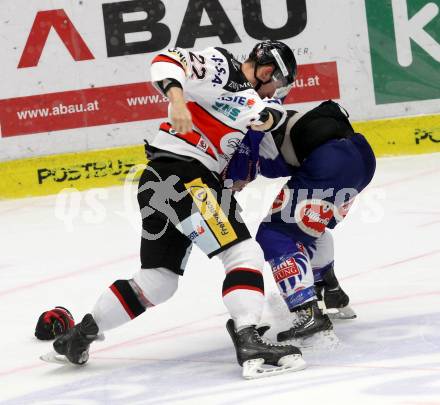 EBEL. Eishockey Bundesliga. EC VSV gegen HC Orli Znojmo. Rauferei Brock McBride,  (VSV), Patrik Novak (Znojmo). Villach, am 23.12.2014.
Foto: Kuess 


---
pressefotos, pressefotografie, kuess, qs, qspictures, sport, bild, bilder, bilddatenbank