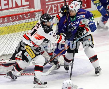 EBEL. Eishockey Bundesliga. EC VSV gegen HC Orli Znojmo.  Jason Krog, (VSV), Maris Jass (Znojmo). Villach, am 23.12.2014.
Foto: Kuess 


---
pressefotos, pressefotografie, kuess, qs, qspictures, sport, bild, bilder, bilddatenbank