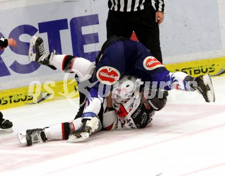 EBEL. Eishockey Bundesliga. EC VSV gegen HC Orli Znojmo. Brock McBride,  (VSV), Patrik Novak (Znojmo). Villach, am 23.12.2014.
Foto: Kuess 


---
pressefotos, pressefotografie, kuess, qs, qspictures, sport, bild, bilder, bilddatenbank