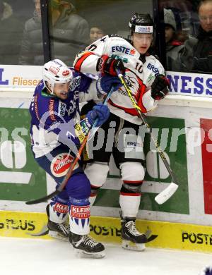 EBEL. Eishockey Bundesliga. EC VSV gegen HC Orli Znojmo. Klemen Pretnar,  (VSV), David Bartos (Znojmo). Villach, am 23.12.2014.
Foto: Kuess 


---
pressefotos, pressefotografie, kuess, qs, qspictures, sport, bild, bilder, bilddatenbank