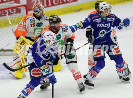 EBEL. Eishockey Bundesliga. EC VSV gegen Moser Medical Graz 99ers.  Benjamin Petrik, Daniel Nageler,  (VSV), Danny Sabourin, Stephen Werner (Graz 99ers). Villach, am 28.12.2014.
Foto: Kuess 


---
pressefotos, pressefotografie, kuess, qs, qspictures, sport, bild, bilder, bilddatenbank