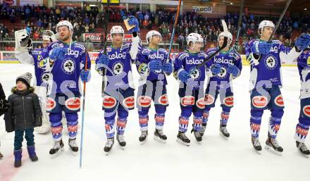 EBEL. Eishockey Bundesliga. EC VSV gegen Moser Medical Graz 99ers.  Jubel Benjamin Petrik, John Lammers, Jason Krog, Brock McBride, Marius Goehringer, Adis Alagic (VSV). Villach, am 28.12.2014.
Foto: Kuess 


---
pressefotos, pressefotografie, kuess, qs, qspictures, sport, bild, bilder, bilddatenbank