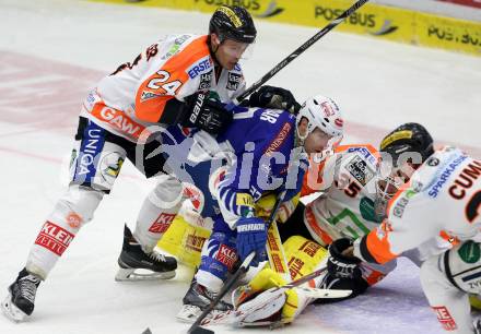 EBEL. Eishockey Bundesliga. EC VSV gegen Moser Medical Graz 99ers.  Darren Haydar, (VSV), Kristof Reinthaler, Danny Sabourin, Tyler Cuma  (Graz 99ers). Villach, am 28.12.2014.
Foto: Kuess 


---
pressefotos, pressefotografie, kuess, qs, qspictures, sport, bild, bilder, bilddatenbank