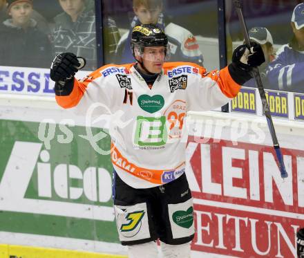 EBEL. Eishockey Bundesliga. EC VSV gegen Moser Medical Graz 99ers.  Torjubel Anders Bastiansen (Graz 99ers). Villach, am 28.12.2014.
Foto: Kuess 


---
pressefotos, pressefotografie, kuess, qs, qspictures, sport, bild, bilder, bilddatenbank