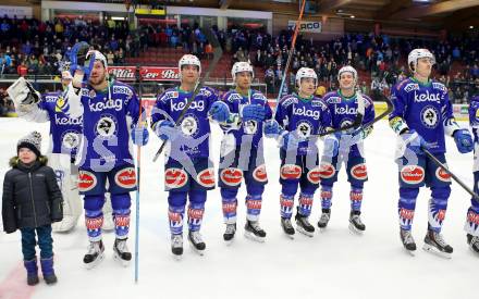 EBEL. Eishockey Bundesliga. EC VSV gegen Moser Medical Graz 99ers.  Jubel Benjamin Petrik, John Lammers, Jason Krog, Brock McBride, Marius Goehringer, Adis Alagic (VSV). Villach, am 28.12.2014.
Foto: Kuess 


---
pressefotos, pressefotografie, kuess, qs, qspictures, sport, bild, bilder, bilddatenbank