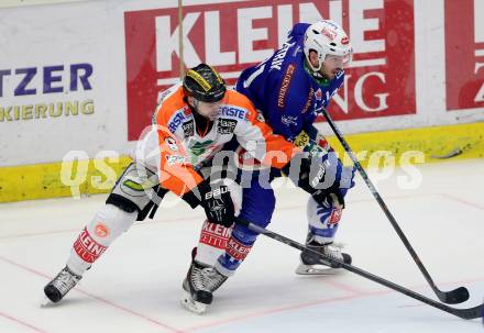 EBEL. Eishockey Bundesliga. EC VSV gegen Moser Medical Graz 99ers.  Benjamin Petrik, (VSV), Marek Zagrapan (Graz 99ers). Villach, am 28.12.2014.
Foto: Kuess 


---
pressefotos, pressefotografie, kuess, qs, qspictures, sport, bild, bilder, bilddatenbank