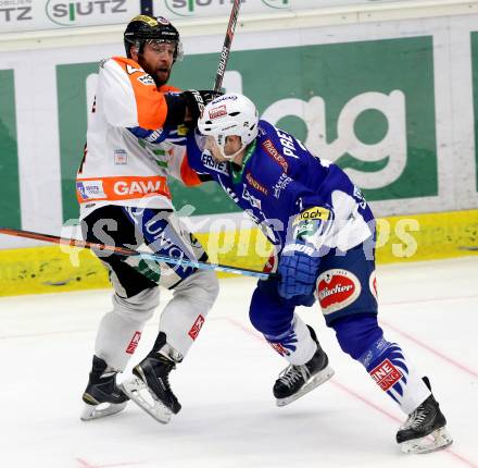 EBEL. Eishockey Bundesliga. EC VSV gegen Moser Medical Graz 99ers.  Klemen Pretnar, (VSV), Olivier Latendresse  (Graz 99ers). Villach, am 28.12.2014.
Foto: Kuess 


---
pressefotos, pressefotografie, kuess, qs, qspictures, sport, bild, bilder, bilddatenbank