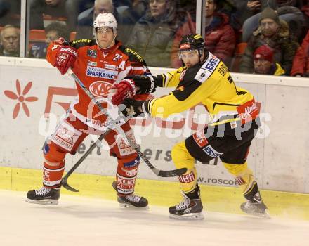 EBEL. Eishockey Bundesliga. KAC gegen UPC Vienna Capitals. Thomas HUndertpfund,  (KAC), Brett Carson (Caps). Klagenfurt, am 30.12.2014.
Foto: Kuess 

---
pressefotos, pressefotografie, kuess, qs, qspictures, sport, bild, bilder, bilddatenbank