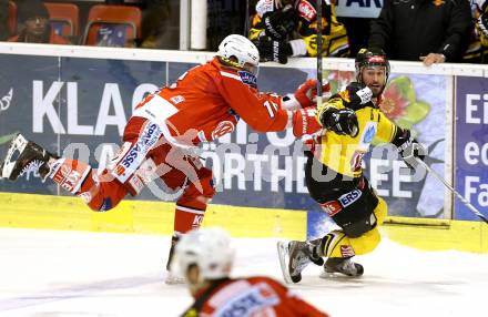 EBEL. Eishockey Bundesliga. KAC gegen UPC Vienna Capitals. Patrick Harand, (KAC), Rafael Rotter  (Caps). Klagenfurt, am 30.12.2014.
Foto: Kuess 

---
pressefotos, pressefotografie, kuess, qs, qspictures, sport, bild, bilder, bilddatenbank