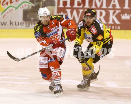 EBEL. Eishockey Bundesliga. KAC gegen UPC Vienna Capitals. Jason Desantis, (KAC), Andreas Noedl  (Caps). Klagenfurt, am 30.12.2014.
Foto: Kuess 

---
pressefotos, pressefotografie, kuess, qs, qspictures, sport, bild, bilder, bilddatenbank