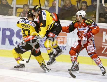 EBEL. Eishockey Bundesliga. KAC gegen UPC Vienna Capitals. Jason Desantis,  (KAC), Kevin Puschnik, Nicolas Deschamps (Caps). Klagenfurt, am 30.12.2014.
Foto: Kuess 

---
pressefotos, pressefotografie, kuess, qs, qspictures, sport, bild, bilder, bilddatenbank