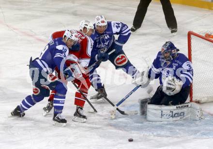 EBEL. Eishockey Bundesliga. Freiluftderby KAC gegen VSV. Jamie Lundmark, (KAC), Stefan Bacher, Geoff Waugh, Thomas Hoeneckl  (VSV). Klagenfurt, Woerthersee Stadion, am 3.1.2015.
Foto: Kuess
---
pressefotos, pressefotografie, kuess, qs, qspictures, sport, bild, bilder, bilddatenbank