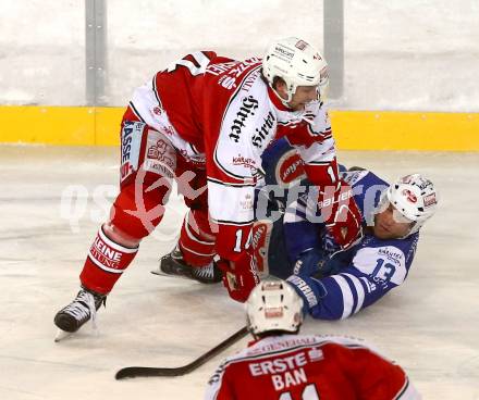 EBEL. Eishockey Bundesliga. Freiluftderby KAC gegen VSV. Johannes Reichel,  (KAC), John Lammers (VSV). Klagenfurt, Woerthersee Stadion, am 3.1.2015.
Foto: Kuess
---
pressefotos, pressefotografie, kuess, qs, qspictures, sport, bild, bilder, bilddatenbank