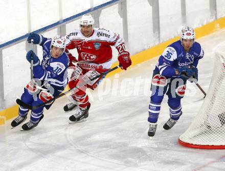 EBEL. Eishockey Bundesliga. Freiluftderby KAC gegen VSV. Marcel Rodman,  (KAC), Brock McBride, Marco Pewal (VSV). Klagenfurt, Woerthersee Stadion, am 3.1.2015.
Foto: Kuess
---
pressefotos, pressefotografie, kuess, qs, qspictures, sport, bild, bilder, bilddatenbank