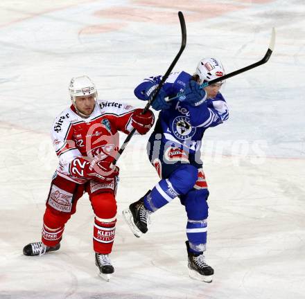 EBEL. Eishockey Bundesliga. Freiluftderby KAC gegen VSV. Thomas Poeck,  (KAC), Brock McBride (VSV). Klagenfurt, Woerthersee Stadion, am 3.1.2015.
Foto: Kuess
---
pressefotos, pressefotografie, kuess, qs, qspictures, sport, bild, bilder, bilddatenbank