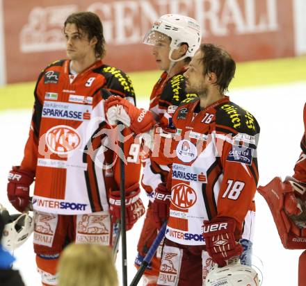 EBEL. Eishockey Bundesliga. KAC gegen EHC LIWEST Linz. Luke Pither, Patrick Harand, Thomas Koch,  (KAC). Klagenfurt, am 6.1.2015.
Foto: Kuess 

---
pressefotos, pressefotografie, kuess, qs, qspictures, sport, bild, bilder, bilddatenbank