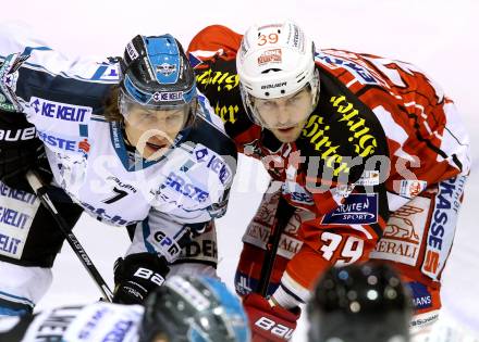 EBEL. Eishockey Bundesliga. KAC gegen EHC LIWEST Linz. Jean Francois Jacques, (KAC),   Brian Lebler (Linz). Klagenfurt, am 6.1.2015.
Foto: Kuess 

---
pressefotos, pressefotografie, kuess, qs, qspictures, sport, bild, bilder, bilddatenbank