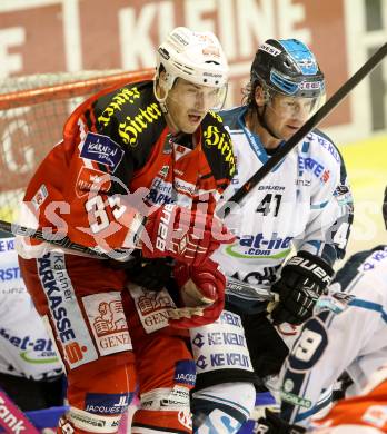 EBEL. Eishockey Bundesliga. KAC gegen EHC LIWEST Linz. Jean Francois Jacques,  (KAC), Curtis Murphy (Linz). Klagenfurt, am 6.1.2015.
Foto: Kuess 

---
pressefotos, pressefotografie, kuess, qs, qspictures, sport, bild, bilder, bilddatenbank