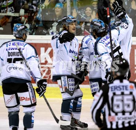 EBEL. Eishockey Bundesliga. KAC gegen EHC LIWEST Linz.  Torjubel (Linz). Klagenfurt, am 6.1.2015.
Foto: Kuess 

---
pressefotos, pressefotografie, kuess, qs, qspictures, sport, bild, bilder, bilddatenbank