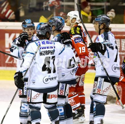 EBEL. Eishockey Bundesliga. KAC gegen EHC LIWEST Linz.  Torjubel  (Linz). Klagenfurt, am 6.1.2015.
Foto: Kuess 

---
pressefotos, pressefotografie, kuess, qs, qspictures, sport, bild, bilder, bilddatenbank