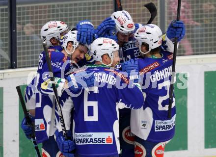 EBEL. Eishockey Bundesliga. EC VSV gegen EC Red Bull Salzburg. Torjubel Nico Brunner, Patrick Platzer, Adis Alagic, Marius Goehringer, Gerhard Unterluggauer (VSV). Villach, am 9.1.2015.
Foto: Kuess 


---
pressefotos, pressefotografie, kuess, qs, qspictures, sport, bild, bilder, bilddatenbank