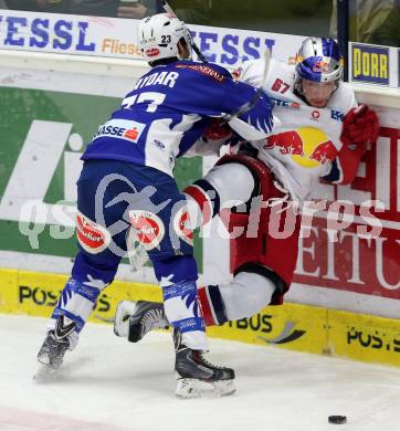 EBEL. Eishockey Bundesliga. EC VSV gegen EC Red Bull Salzburg. Darren Haydar,  (VSV), Konstantin Komarek (Salzburg). Villach, am 9.1.2015.
Foto: Kuess 


---
pressefotos, pressefotografie, kuess, qs, qspictures, sport, bild, bilder, bilddatenbank