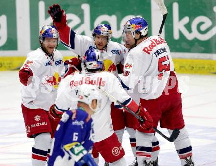 EBEL. Eishockey Bundesliga. EC VSV gegen EC Red Bull Salzburg. Torjubel Ryan Duncan, Brett Sterling, Matthias Trattnig, Dominique Heinrich, John Hughes(Salzburg). Villach, am 9.1.2015.
Foto: Kuess 


---
pressefotos, pressefotografie, kuess, qs, qspictures, sport, bild, bilder, bilddatenbank