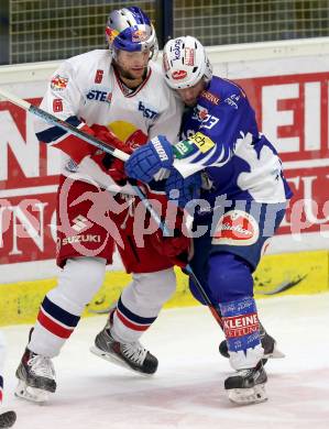 EBEL. Eishockey Bundesliga. EC VSV gegen EC Red Bull Salzburg. Darren Haydar,  (VSV), Alexander Pallestrang (Salzburg). Villach, am 9.1.2015.
Foto: Kuess 


---
pressefotos, pressefotografie, kuess, qs, qspictures, sport, bild, bilder, bilddatenbank