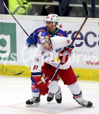 EBEL. Eishockey Bundesliga. EC VSV gegen EC Red Bull Salzburg. Jason Krog,  (VSV), Matthias Trattnig (Salzburg). Villach, am 9.1.2015.
Foto: Kuess 


---
pressefotos, pressefotografie, kuess, qs, qspictures, sport, bild, bilder, bilddatenbank