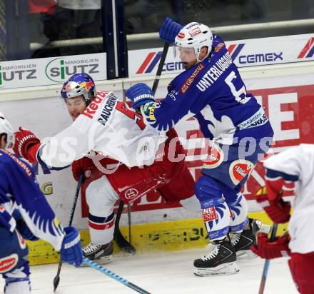 EBEL. Eishockey Bundesliga. EC VSV gegen EC Red Bull Salzburg. Gerhard Unterluggauer,  (VSV), Alexander Rauchenwald (Salzburg). Villach, am 9.1.2015.
Foto: Kuess 


---
pressefotos, pressefotografie, kuess, qs, qspictures, sport, bild, bilder, bilddatenbank