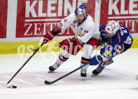 EBEL. Eishockey Bundesliga. EC VSV gegen EC Red Bull Salzburg. Brock McBride,  (VSV), Brett Sterling  (Salzburg). Villach, am 9.1.2015.
Foto: Kuess 


---
pressefotos, pressefotografie, kuess, qs, qspictures, sport, bild, bilder, bilddatenbank