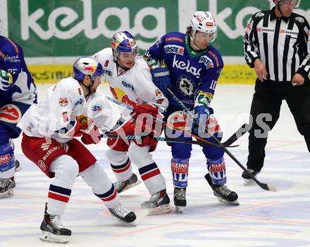 EBEL. Eishockey Bundesliga. EC VSV gegen EC Red Bull Salzburg. Brock McBride, (VSV), Alexander Pallestrang, Alexander Rauchenwald  (Salzburg). Villach, am 9.1.2015.
Foto: Kuess 


---
pressefotos, pressefotografie, kuess, qs, qspictures, sport, bild, bilder, bilddatenbank