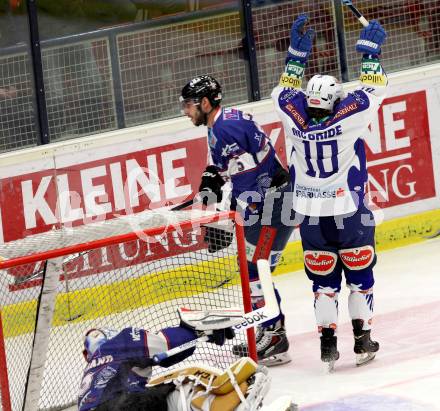 EBEL. Eishockey Bundesliga. EC VSV gegen SAPA Fehervar AV19.  Torjubel Brock McBride (VSV). Villach, am 11.1.2015.
Foto: Kuess 


---
pressefotos, pressefotografie, kuess, qs, qspictures, sport, bild, bilder, bilddatenbank