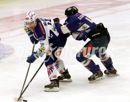 EBEL. Eishockey Bundesliga. EC VSV gegen SAPA Fehervar AV19. Brock McBride, (VSV),  Johan Ejdepalm  (Alba Volan). Villach, am 11.1.2015.
Foto: Kuess 


---
pressefotos, pressefotografie, kuess, qs, qspictures, sport, bild, bilder, bilddatenbank