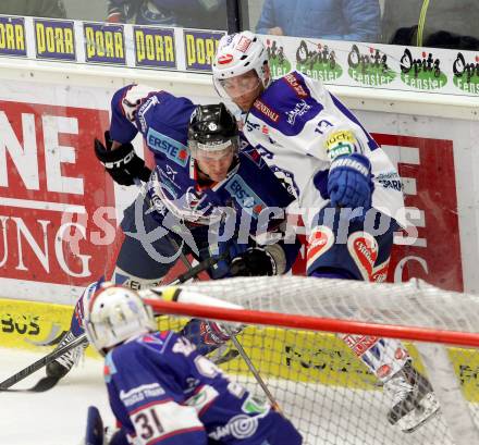 EBEL. Eishockey Bundesliga. EC VSV gegen SAPA Fehervar AV19. John Lammers,  (VSV), Jeff Lovecchio (Alba Volan). Villach, am 11.1.2015.
Foto: Kuess 


---
pressefotos, pressefotografie, kuess, qs, qspictures, sport, bild, bilder, bilddatenbank